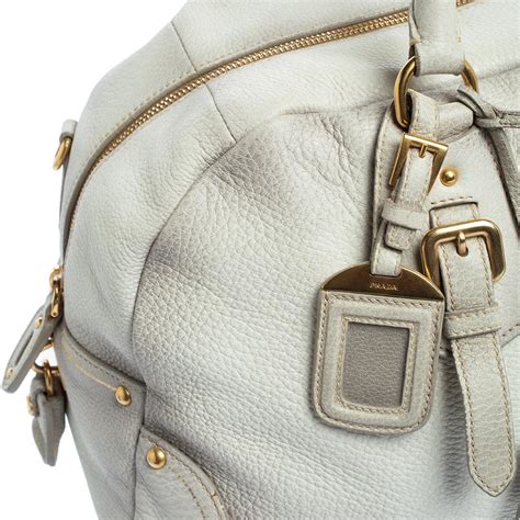 Prada Ombre White Cervo Antik Leather Bauletto Bag 